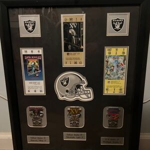 Framed Raiders Super Bowl Memorabilia